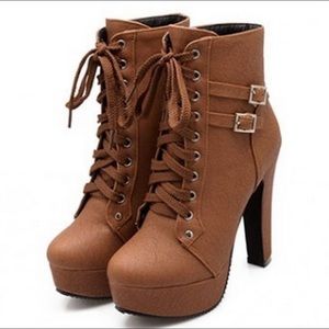 Leather high heel boots